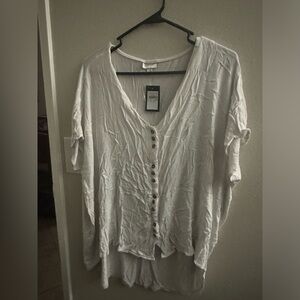 Avenue white hi low button up top